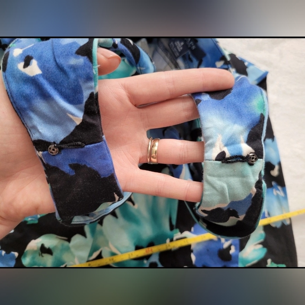 Chaps Blue Green Floral Cotton Sheath Dress Size 4 Sleeveless Colorful Sundress - Picture 9 of 14